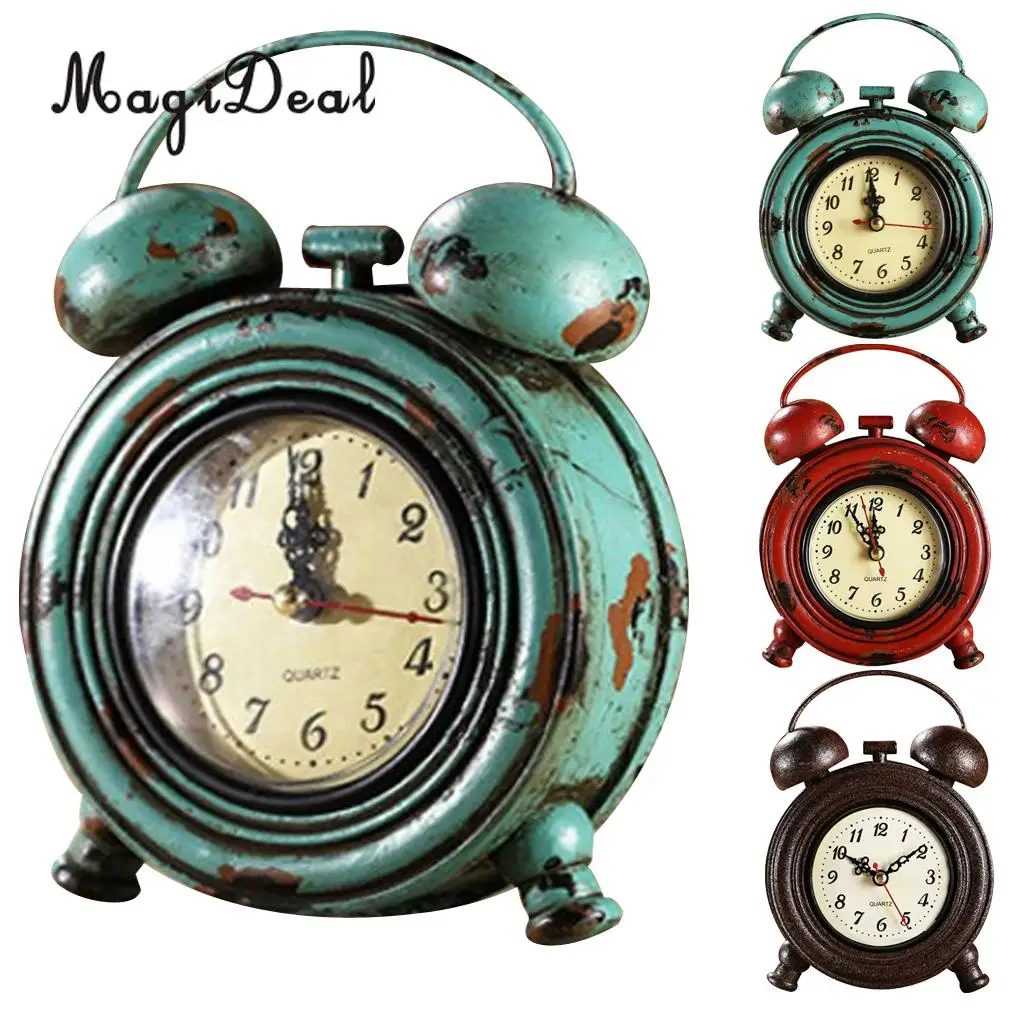 Mute Silent Retro Decorative Round Metal Dial Wall Clock Home Decoration Desk Clock