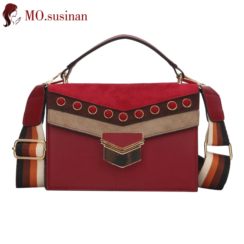 

High Quality Women Bag Frosted Leather Handbag Vintage Ladies Shoulder Bag Red Small Tote Rivet Flap Messenger Bag Female Bolsos