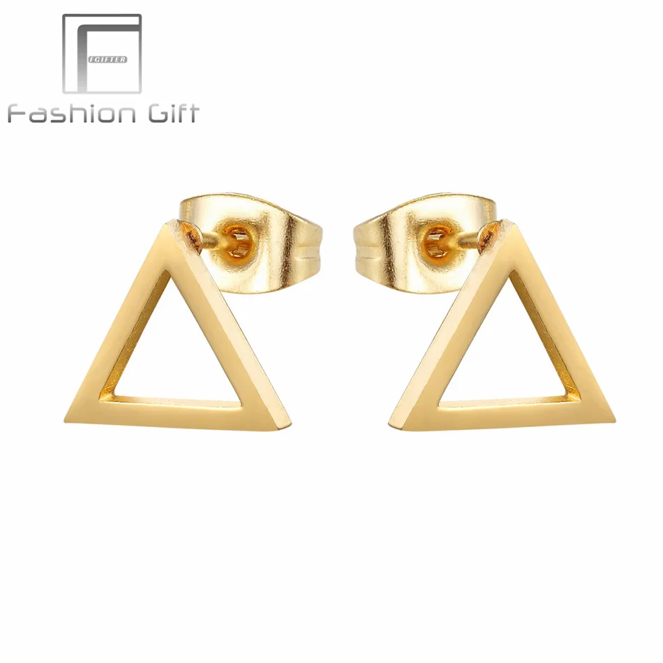 FGifter модная пустотелая треугольная серьга-гвоздик для женщин девушек золотого и серебряного цвета крошечные треугольные серьги из нержавеющей стали - Окраска металла: GSE-Hollow triangle