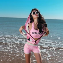 Новейший длинный рукав с капюшоном на молнии из трех частей для женщин, купальный костюм, купальный костюм для серфинга, купальный костюм