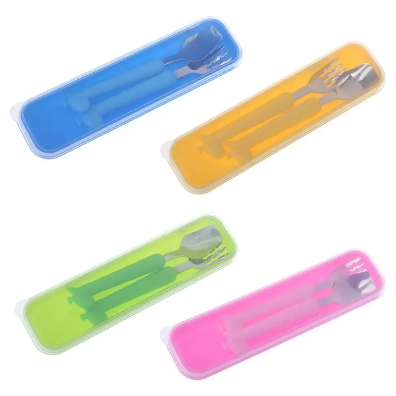 

Children Cartoon Cutlery Cute Baby Fork Spoon With Box Shatter-resistant Kids Portable Cutlery Set
