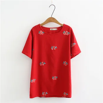 

Plus size cotton short Sleeve women t shirt 2018 floral Embroidered t-shirt O-Neck women tops tshirt summer tee shirt femme