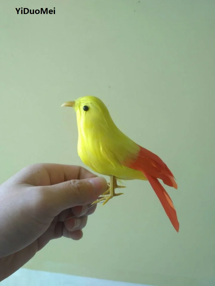 

12cm beautiful yellow &orange feathers bird model foam&feathers bird,handicraft,prop,home garden decoration gift a1004