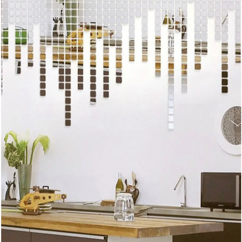 

100Pcs 2*2 Cm 3*3Cm Acryl Mirror Muurstickers Decal Square Mosaic Room Wall Sticker For Children Rooms Home Decoration