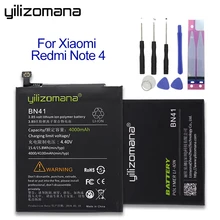 YILIZOMANA Высокая емкость 4000 мАч Сменный аккумулятор для телефона BN41 для Xiaomi Redmi Note 4/Note 4X MTK Helio X20 литий-ионные аккумуляторы