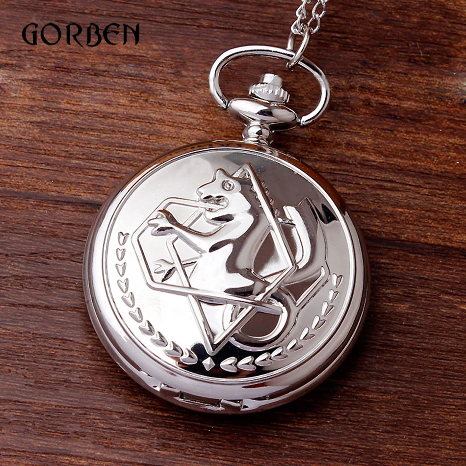 

Fullmetal Alchemist Pocket Watch Shinny Silver black FOB Necklace Chain Men's Quartz Pocket Pendent Watches Relogio De Bolso