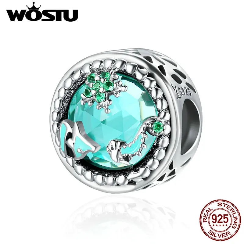Брендовые 100% 925 пробы Серебристые синие морские бусины подходящие WST браслет с