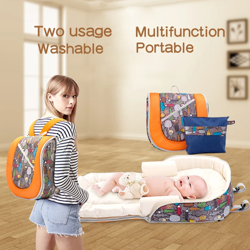 Multi function Mummy Bag Backpack Foldable Portable Baby Crib Co