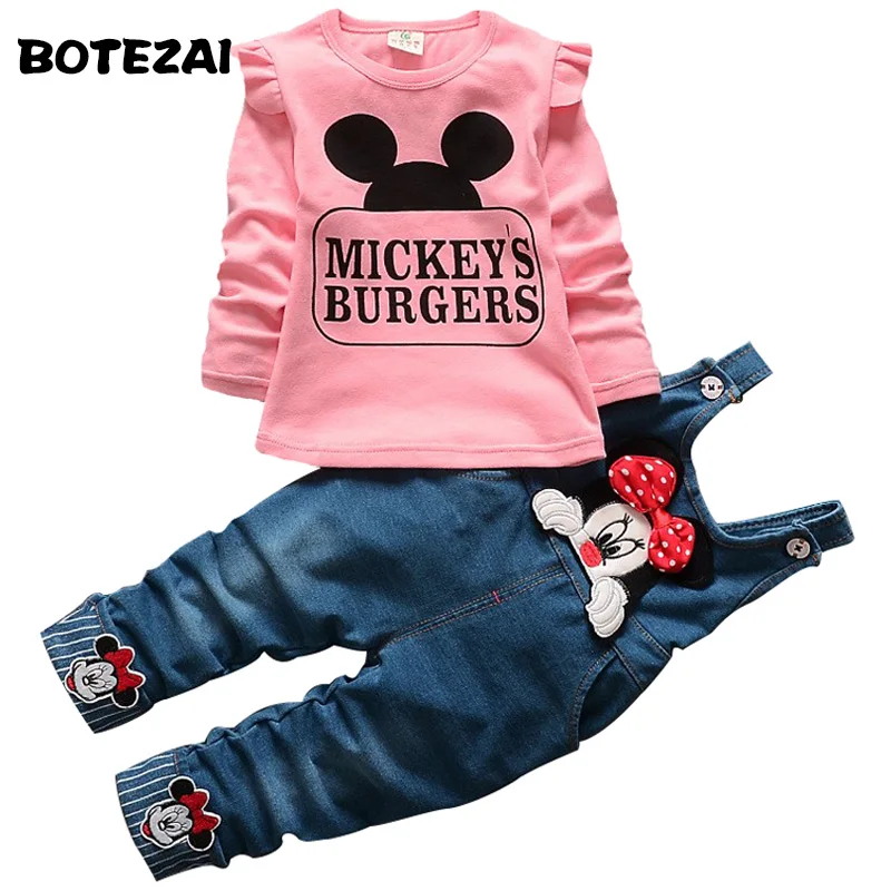 

New Autumn Children's Sets Minnie T-shirt & Denim Overalls Girl Clothing Set Children's Clothing Kids Clothes for baby