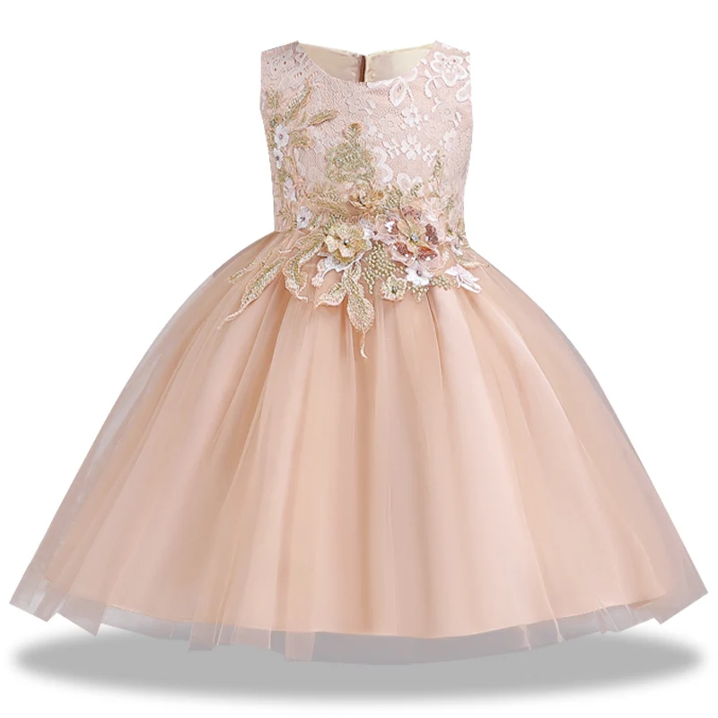 Детские рождественские платья для девочек, платье костюм принцессы «Моана» нарядное платье для девочек детское свадебное платье Vestido 4, 6, 7, 8, 9, 10 лет - Цвет: Champagne