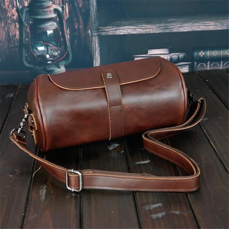 novo de alta qualidade do vintage casual louco cavalo couro saco do mensageiro pequeno redondo sacos para homem personalidade design bolsa viagem