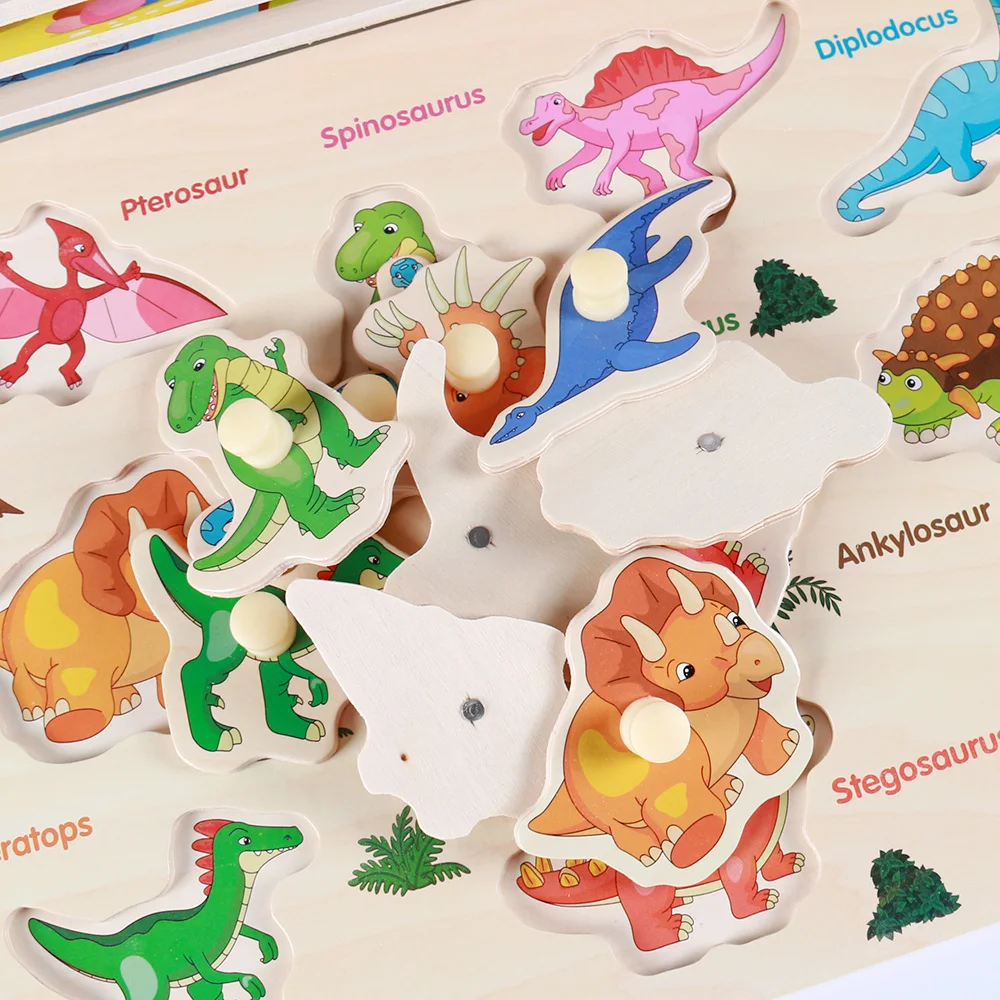 Новинка, динозавр, 3D головоломка, деревянные игрушки для детей, Детские пазлы, ручная хватка, Детская обучающая игрушка Монтессори, Y-910