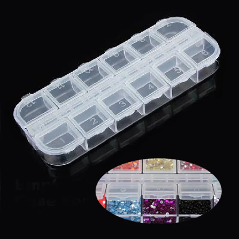 

Hot 12 Grid Nail Art Plastic Storage Boxes Case for False Glitter Rhinestones MDD88