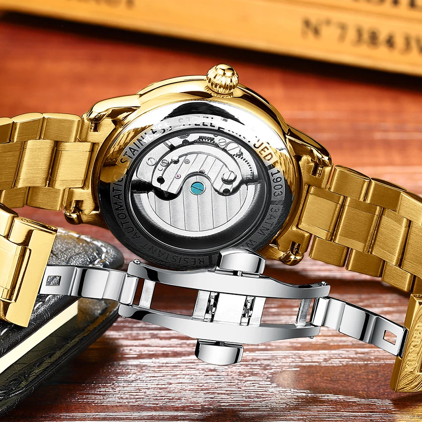 KINYUED الأعمال اللباس ساعات آلية التلقائي Tourbillion ل الهيكل العظمي ووتش رجل الفولاذ المقاوم للصدأ للماء relogio masculino