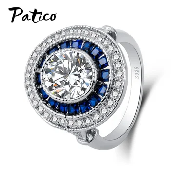 

Round Shape Design AAA Cubic Zirconia Engagement Ring 925 Sterling Silver White Micro CZ Halo Women Knuckle Finger Rings