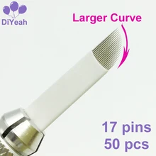 50 шт., 17 штифтов, большие кривые, Перманентный макияж, иглы для татуировки бровей, микроблейдинг, татуировка для 3D вышивки, ручная Татуировка, ручка