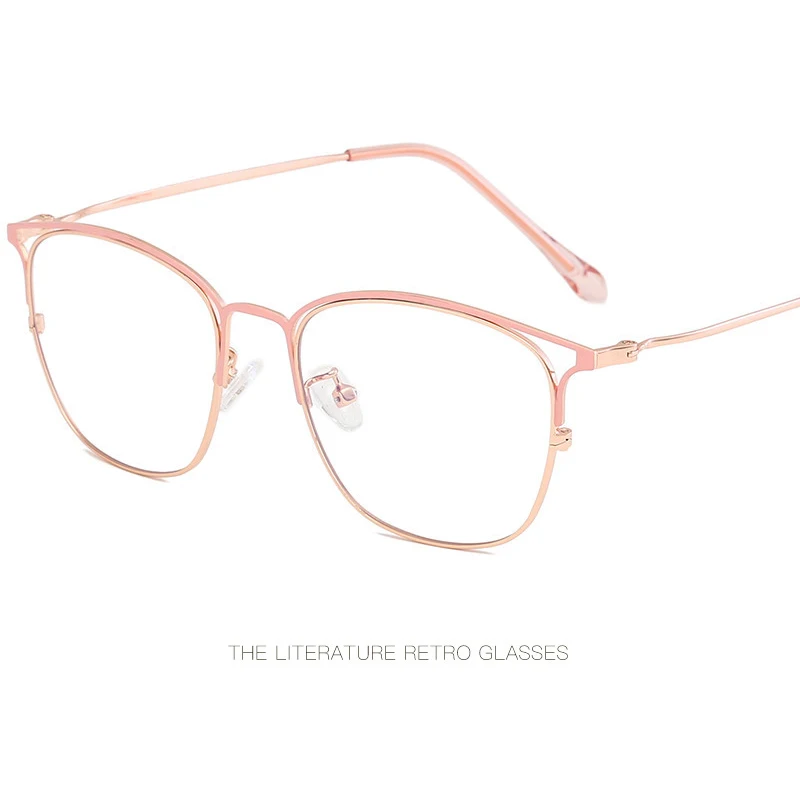 Новые металлические трендовые плоские зеркальные очки с кошачьими ушками, модные анти-голубые очки для мужчин и женщин, художественные декоративные очки - Цвет оправы: Pink