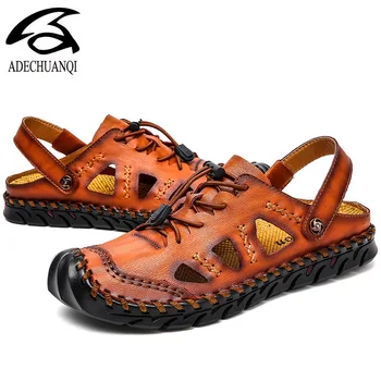 

New Casual Men Soft Sandals Comfortable Men Summer Leather Sandals Men Roman Summer Outdoor Beach Sandals Big Size 38-48