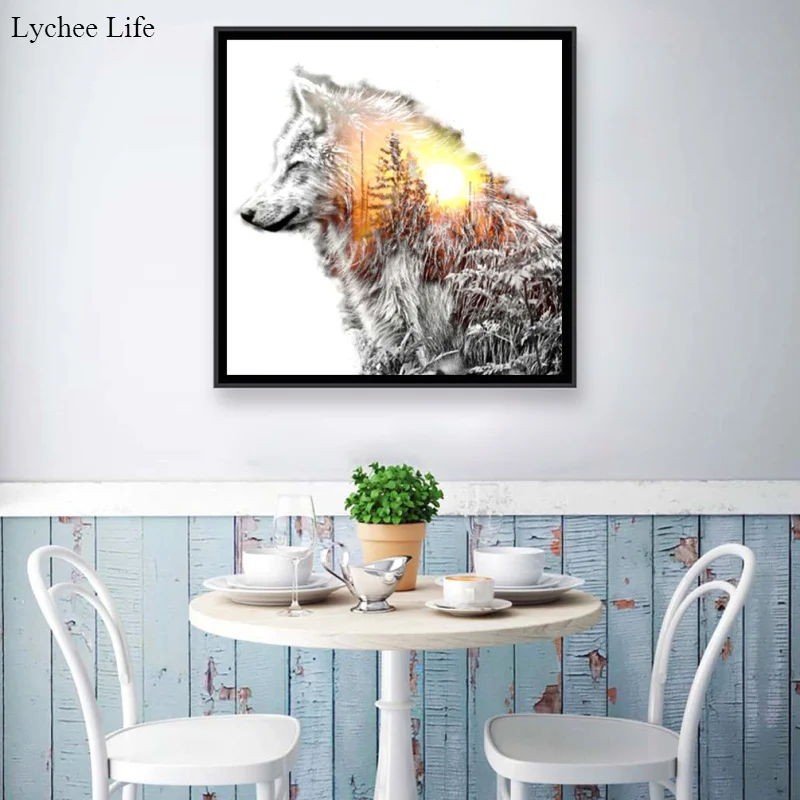 Lychee Life Sunrise Wolf полная дрель 5D алмазная картина для гостиной ручной работы DIY