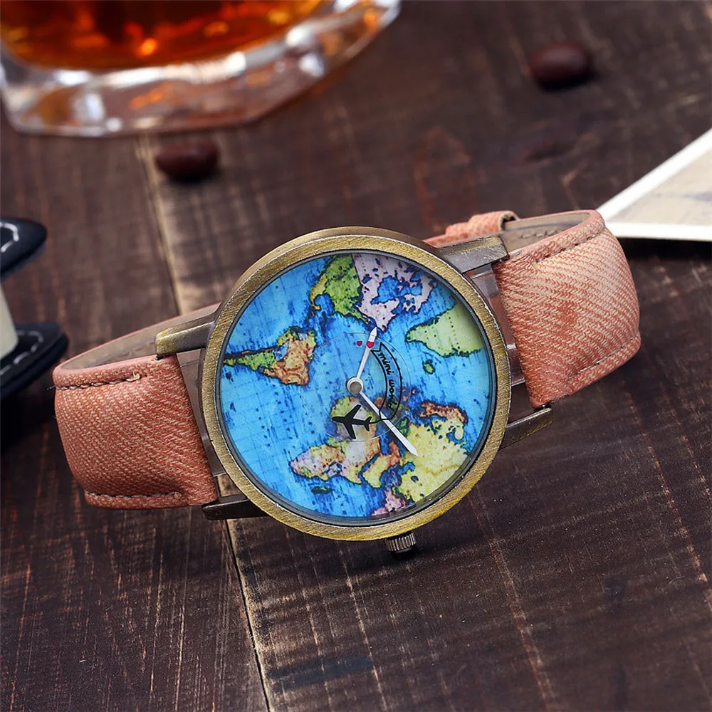 

24mm Fabric women watches Canvas Nylon leather band Watch New Global Travel By Plane Map Women Dress Watch