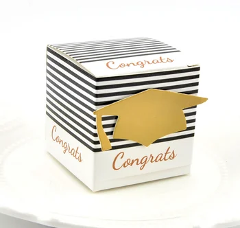 

100pcs New Striped White & Black Mortarboard Style Graduation Candy Boxes Bomboniera Gifts Chocolate Box Paper Box Giveaways Box