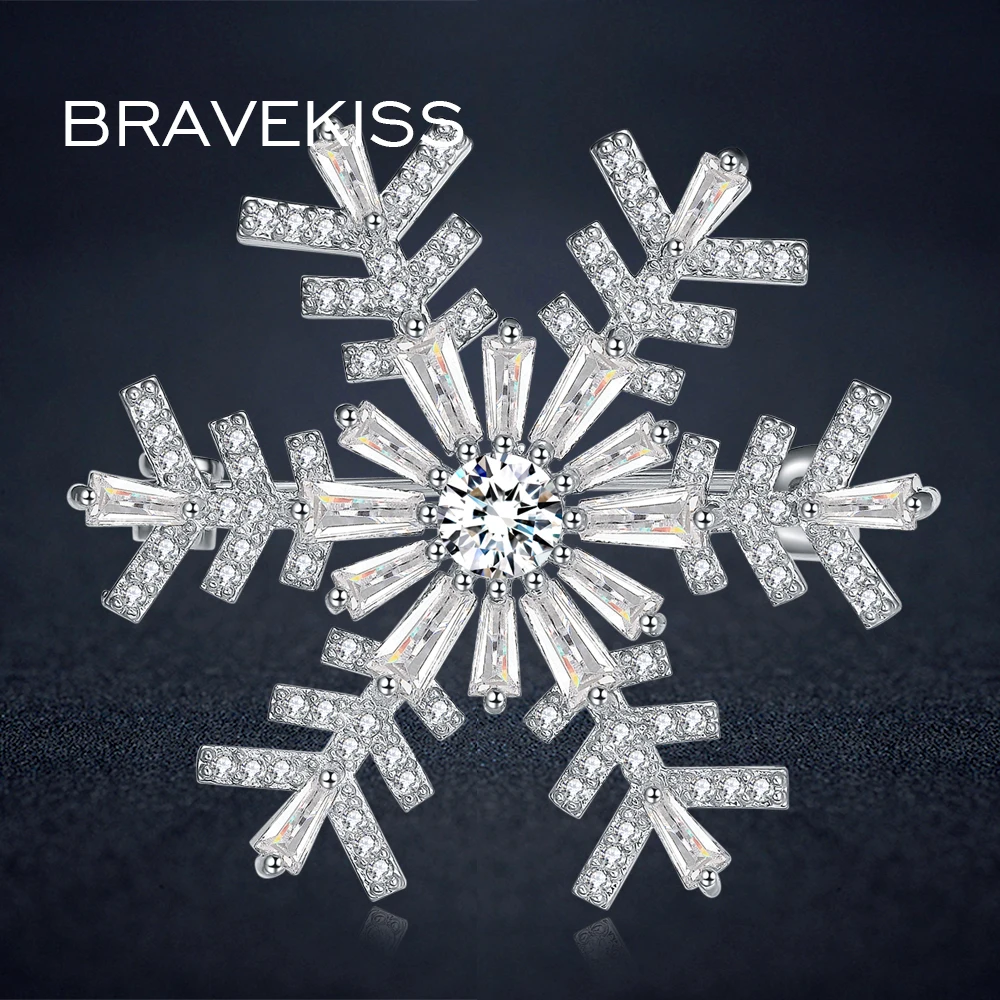 Buy BRAVEKISS Snowflake Brooch For Women Girl Fashion Jewelry Cubic Zirconia