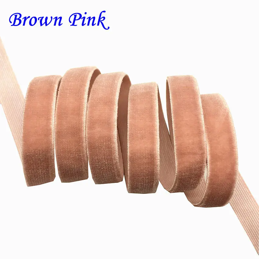 50 ярд 3/" 10 мм ширина разноцветные варианты бархатная эластичная лента велюровая тесьма тканевая повязка на голову лента для волос аксессуар белая кружевная ткань - Цвет: Brown Pink