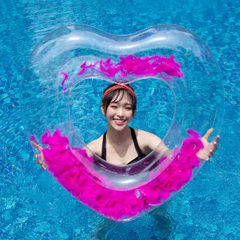 

Inflatable Feathers Love Heart Shape Float Swimming Ring For Women Girls Children Party Toy Ride-On Air Mattress Swimming Ring