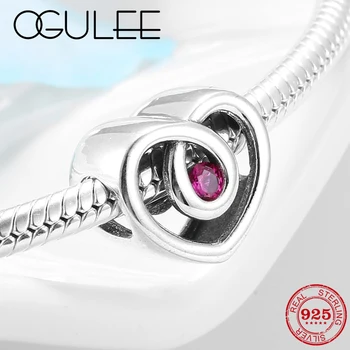 

New Authentic 925 Sterling Silver Pink CZ Charms Heart Beads Accessories Fit Original Pandora Charm Bracelet jewelry making 2019