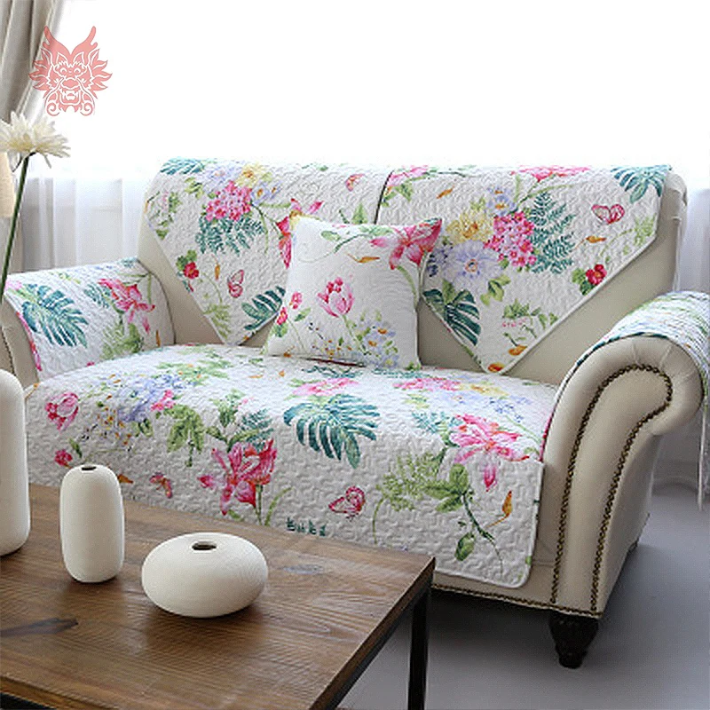 Free ship American style White/blue striped/floral print quilting Sofa