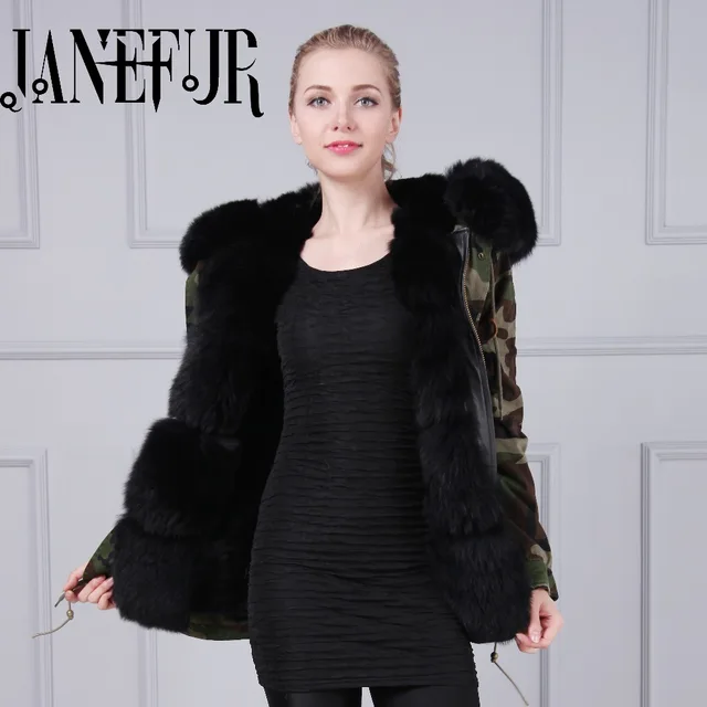 Cheap Women's winter quality brand army green large fox fur collar parkas wadded coat thick fur padded jacket outerwear