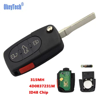 

OkeyTech 3+1 Buttons 315MH 4D0837231M ID48 Chip Remote Car Key Shell Fob With HU66 blade For AUDI A4 S4 A6 A8 TT Quattro S4 S6