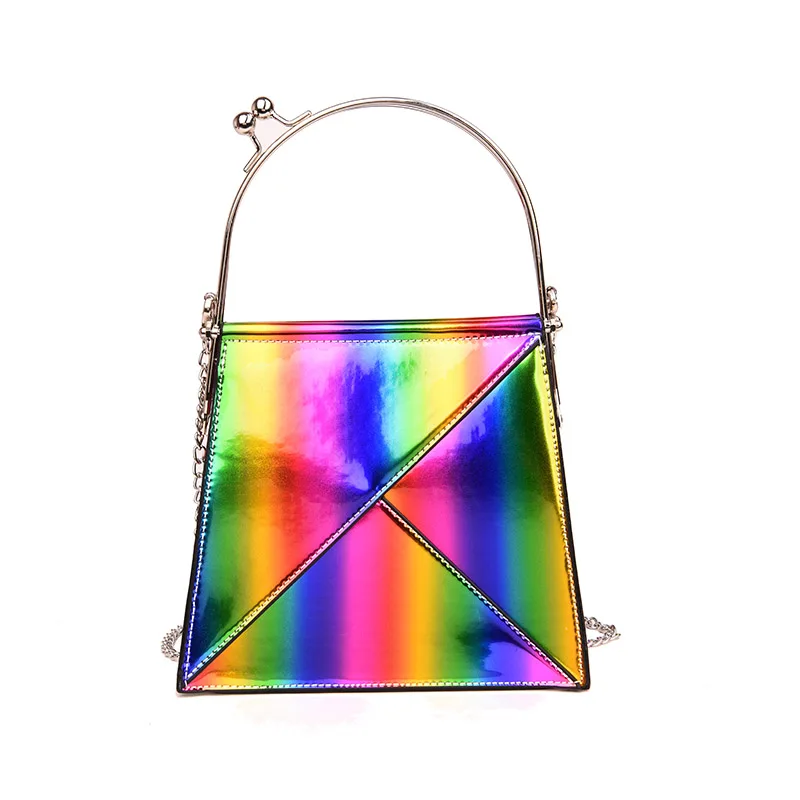 New Design Rainbow Gradient Color Pu Leather Metal Handle Women's