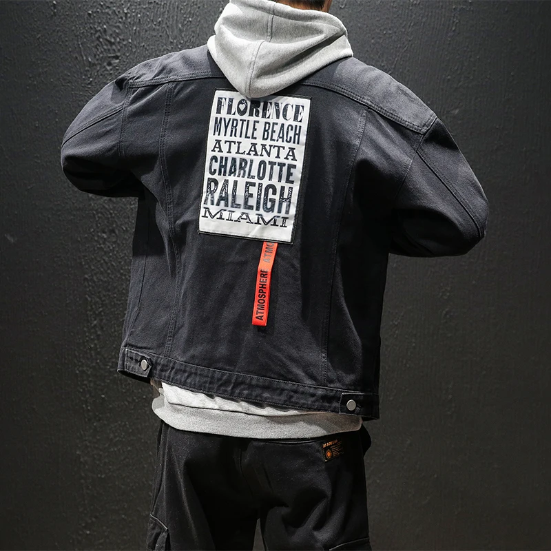YASUGUOJI New 2019 Japan Style Vintage Jeans Men Jacket Fashion Letter Printed Mens Denim Jacket Streetwear Loose Male Jackets