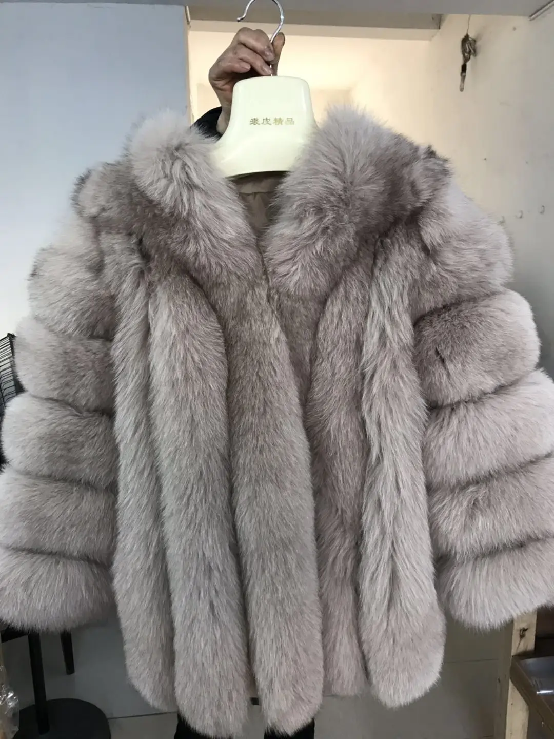 light gray Розовая java QC8128 новое поступление женская зимняя шуба из натурального Лисьего меха горячая распродажа большой мех длинный рукав - Цвет: light gray