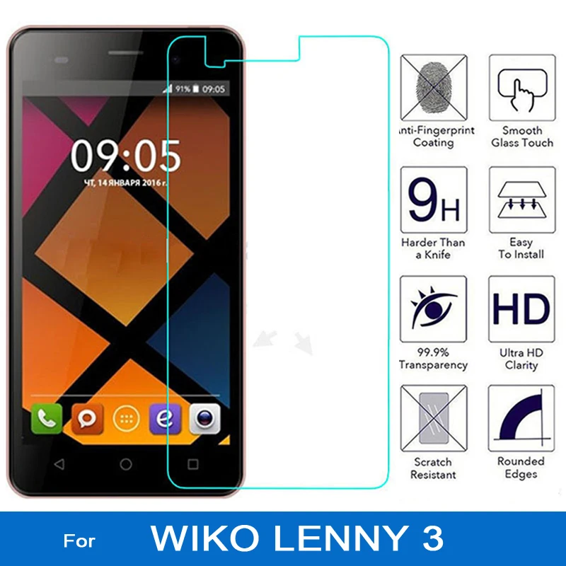 Tempered glass for wiko lenny 3 screen protector 9H 2.5D front lcd protection HD film lenny3 Guard pelicula de vidro | Мобильные