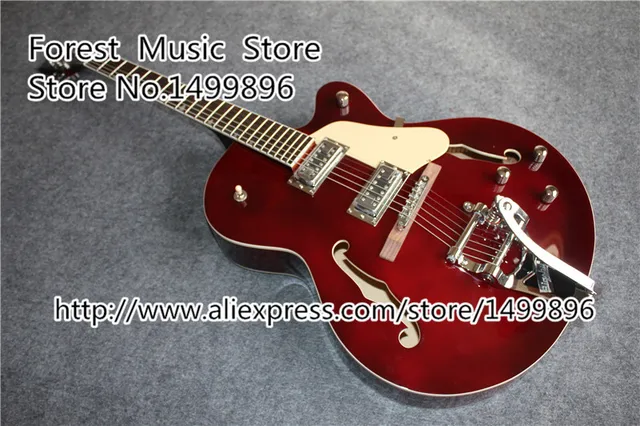 Cheap Top Selling Wine Red Finish Hollow Guitar Body Gret. Chrome Hardware Electric Guitar From China Factory