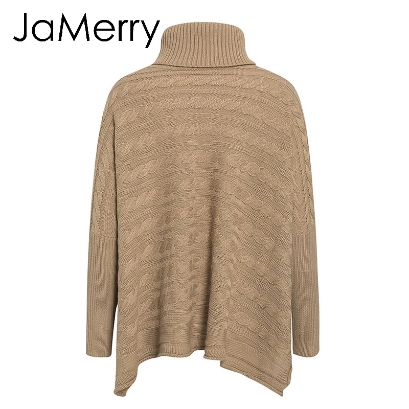 JaMerry, Ретро стиль, водолазка, вязаный женский свитер, плащ, рукав летучая мышь, Осень-зима, Женский пуловер, свитер с разрезом по бокам, верблюжий джемпер