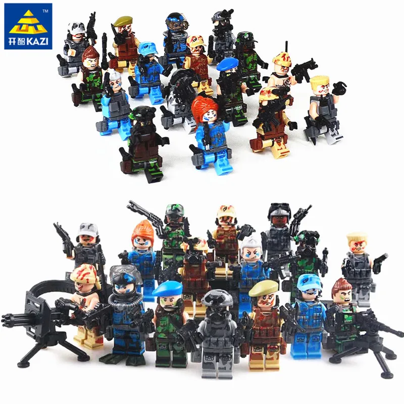KAZI 98508 16pcs/lot Mini Brick GBL SWAT Team Leader Military Equipment Anti-terrorism raid Army Building Blocks Set Toys