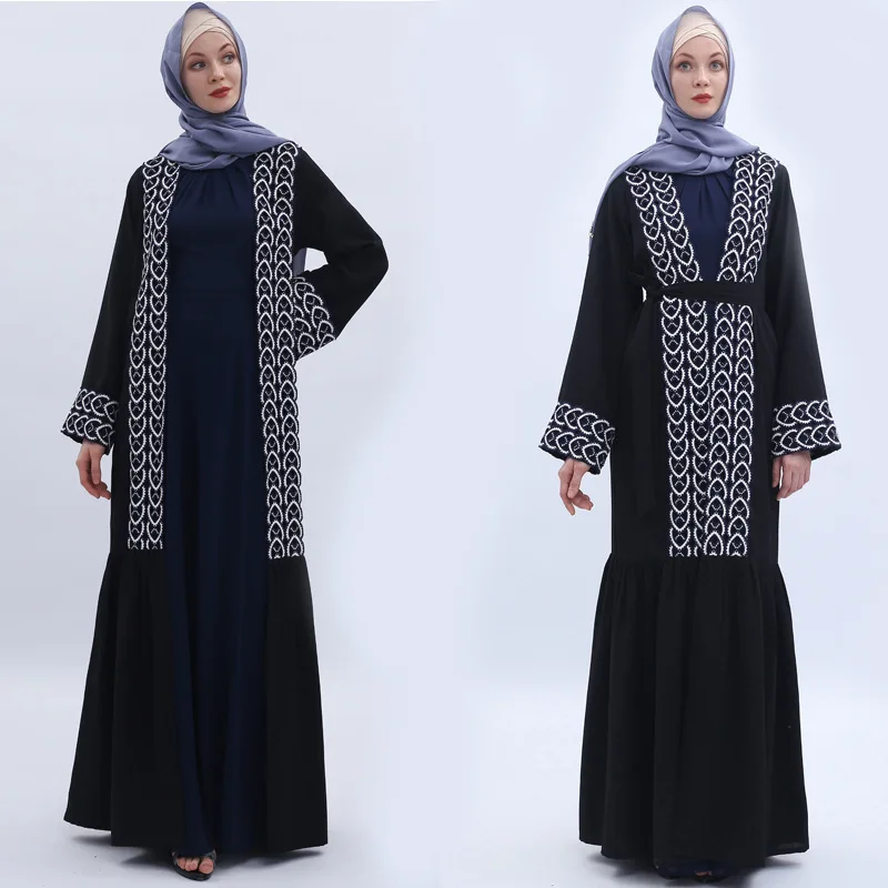 Модные Этнические аппликации мусульманский кардиган abaya Дубай Лето 2019 Новое поступление арабские одежды драпированные Русалка лоскутное