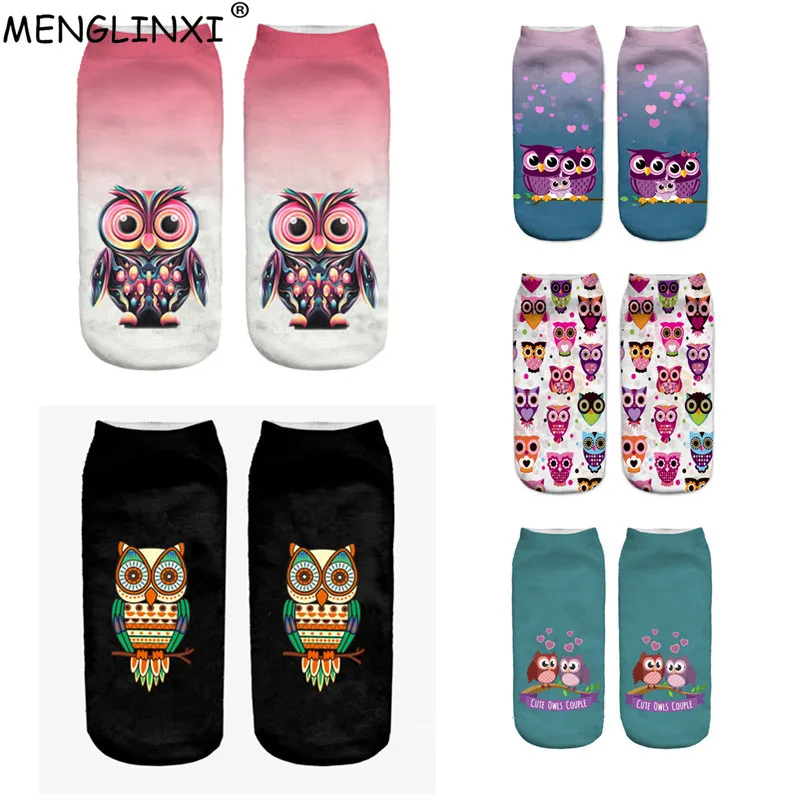 

2018 New Harajuku 3D Print Funny Socks Women Kawaii Ankle Owl Calcetines Femme Chaussette Mujer Sock Cute Emoji Short Socks