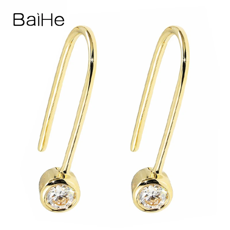 BAIHE Solid 14 К желтого золота 0.20ct H/SI круглый Полный Cut из натуральной бриллиантами свадебные модные ювелирные изделия серьги-гвоздики