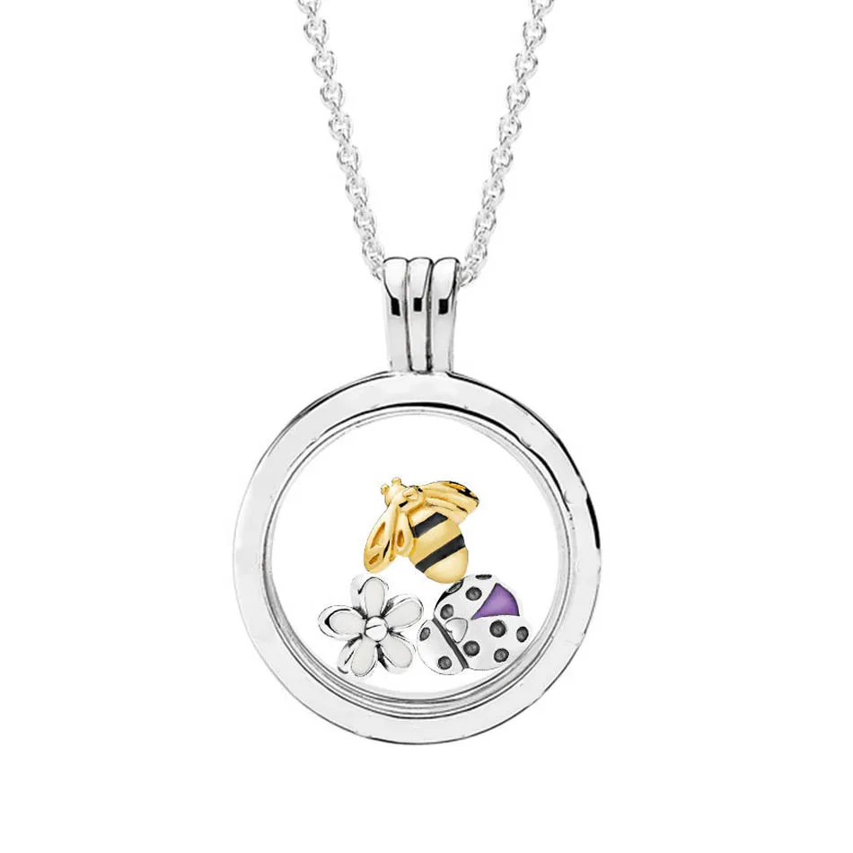 

Authentic 925 Sterling Silver Necklace Magical Meadow Floating Locket Gift Set For Women Wedding Gift fit Lady Jewelry