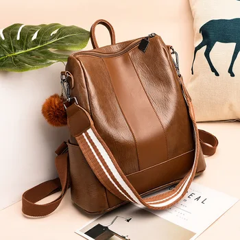 

030219 new hot women soft leather backpack female lady casual travel bag