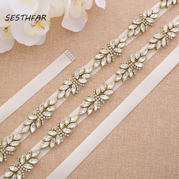 

Rhinestone Wedding Belt Golden Belt Diamond Crystal Belt Flower Belts Bridal Sash For Wedding Dresses J161G