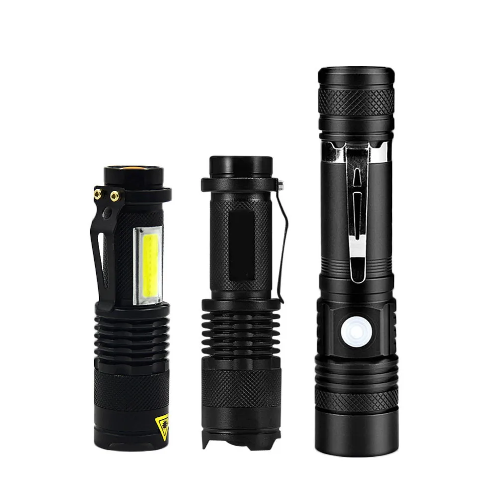 

USB LED Flashlight 2000LM Q5 Mini LED Flashlight COB Torch AA/14500 Adjustable Zoom Focus Torch T6 Flash Light 18650 Penlight