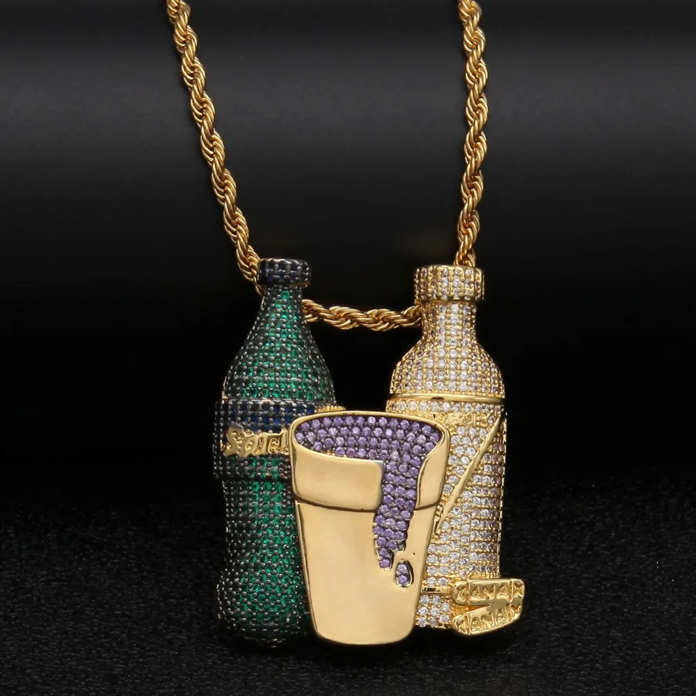 Для мужчин хип хоп iced out bling подвеска в виде бутылки вина ожерелья для проложить