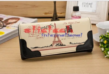 

by dhl or ems 50pcs Hot pu carton Eiffel Tower women wallets design high quality hasp ladies cluth purse money card holder