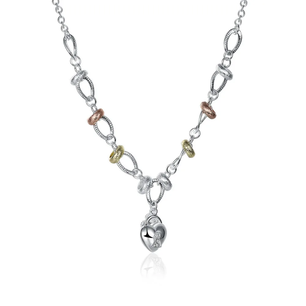

925 sterling silver necklace golden circle links with heart key flower charms pendant necklace women choker necklace promotion