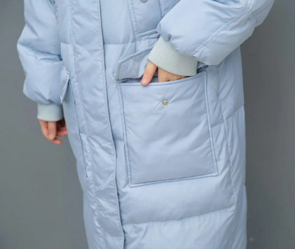Зима модный бренд hoode мульти-карман 90% утиный пух куртка Женская Длинная толстая пуховая наполнителя wj1165